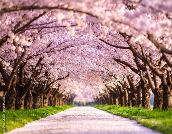 Obraz 満開の桜の桜並木　日本の春　お花見　入学　卒業　　　サクラ