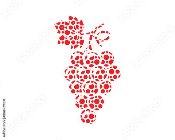 Obraz Illustration of red grapes bunch stylized dots pattern isolated