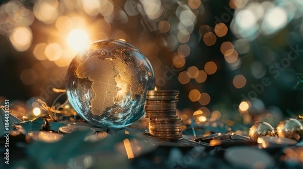 Obraz Earth globe coins nature