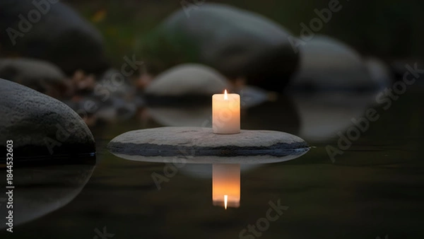 Obraz Minimalist candlelight beside calm water in nature