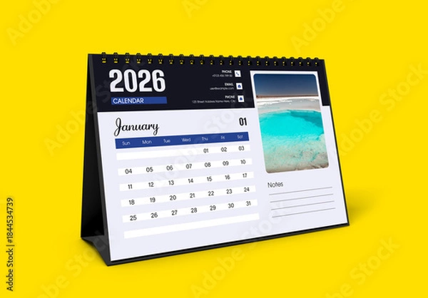 Obraz Modern Desk Calendar 2026 with Monthly Notes Layout