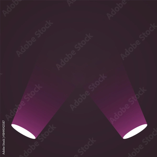 Obraz Two purple spotlights illuminating a dark stage from below, creating a dramatic effect for a show.
