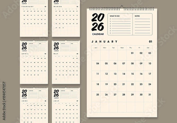 Obraz Minimalist Wall Calendar 2026 With Monthly Planner Layout