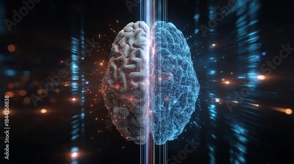 Obraz AI brain merging with digital data streams