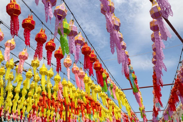 Obraz Cloth lanterns hanging in northern Thai temples