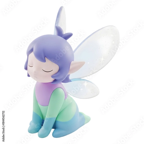 Fototapeta Cute Pastel Fairy Figurine Sitting Against Black Background