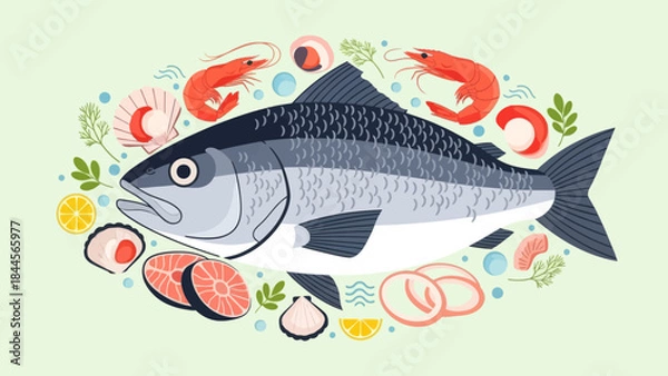 Obraz Colorful aquatic ecosystem featuring fish, seafood, and ocean elements