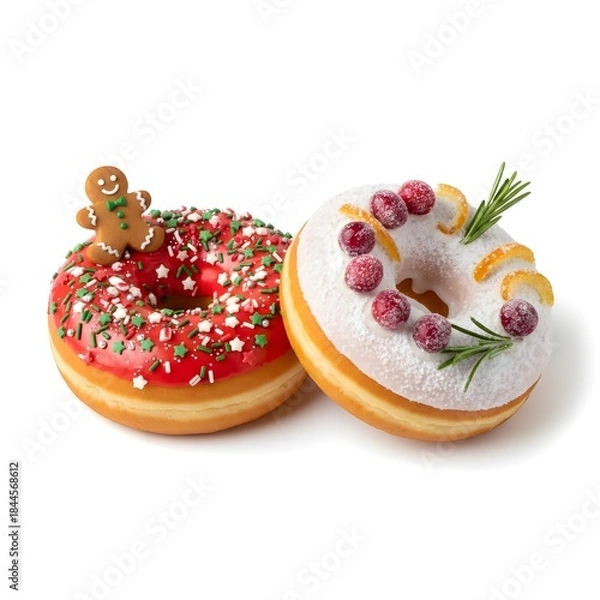 Obraz christmas donuts with sprinkles white background