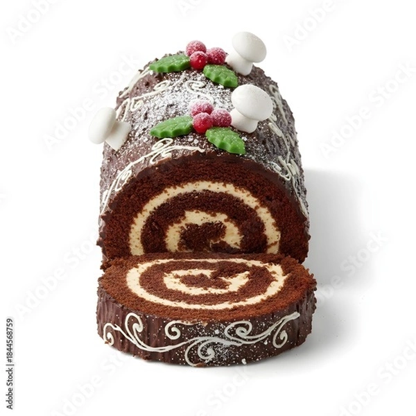 Obraz sliced yule log white background