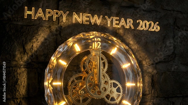 Fototapeta Happy New Year 2026 Golden Clock Countdown Luxury Midnight Celebration Background