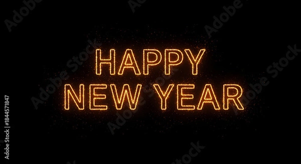 Fototapeta Happy New Year Glowing Gold Text on Black – Sparkling Festive Background
