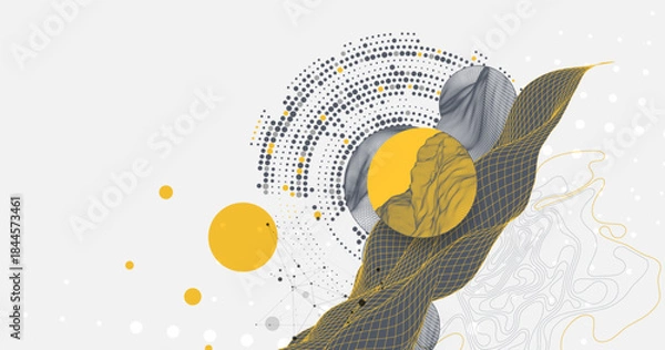 Obraz Abstract wireframe background. Modern science or technology art elements. Surface illustration inside circles