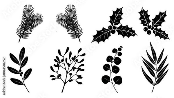 Obraz Elegant Christmas Botanical Foliage Silhouette Vector Collection