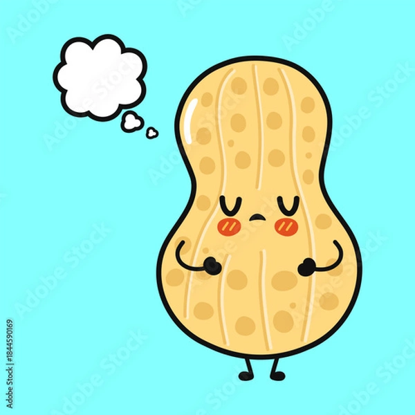 Obraz Sad contemplating peanut character thinking with thought bubble