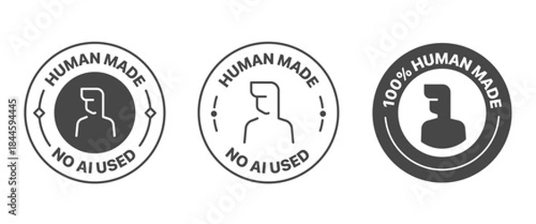 Fototapeta Human made badge set. It includes No AI used, made by human, logo, sign, symbol and sticker