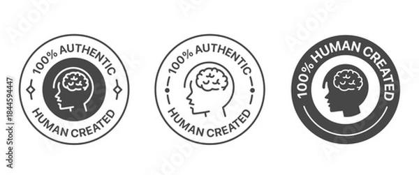 Fototapeta Human created badge set. It includes human made, made by human, No AI used, logo, sign, symbol and sticker