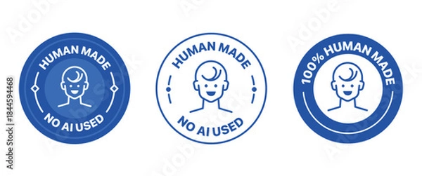 Obraz Human made badge set. It includes No AI used, made by human, logo, sign, symbol and sticker