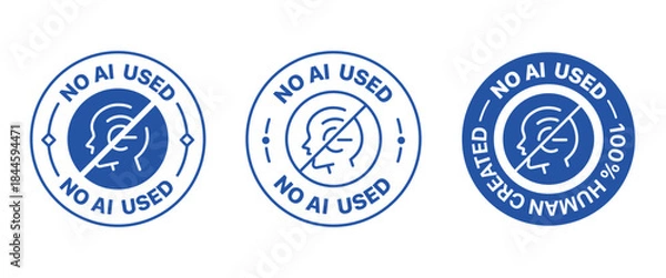 Fototapeta No AI used badge set. It includes human made, made by human, logo, sign, symbol and sticker