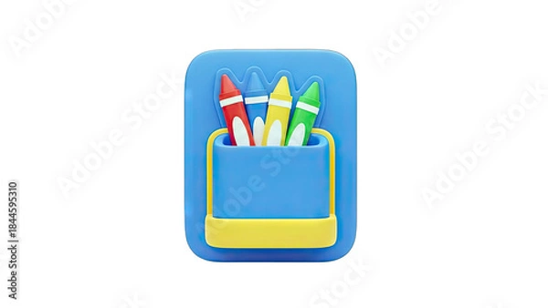 Obraz Colorful Crayons in a Blue Holder on White Background