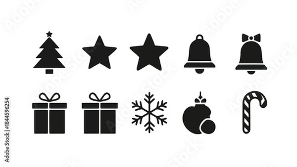Obraz Modern Minimal Christmas Icons Silhouette Vector Set