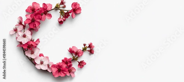 Fototapeta Spring blossom floral frame white background copy space