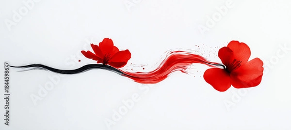 Fototapeta Red flowers abstract paint swirl art background blossom