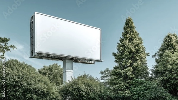 Obraz Empty Billboard Surrounded by Lush Green Trees under Clear Sky