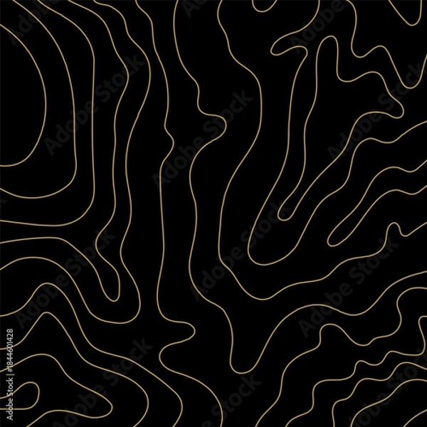 Obraz Topography map, golden lines in square vector pattern