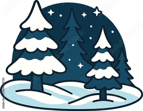 Obraz Snow forest landscape vector art illustrator