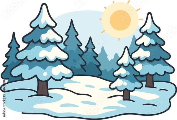 Obraz Snow forest landscape vector art illustrator
