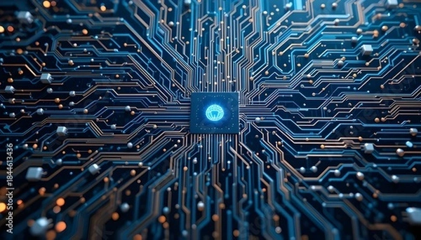 Fototapeta data analysing neural network artificial intelligence futuristic electronic circuit board