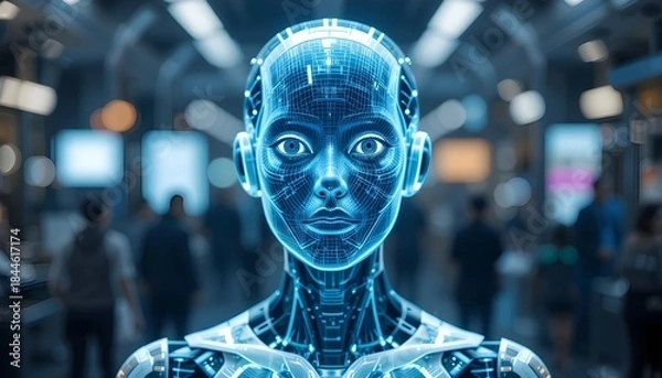 Fototapeta Hologram of AI Robot or Chatbot