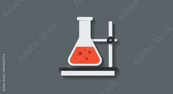 Fototapeta Laboratory flask with red liquid on stand in minimalist style