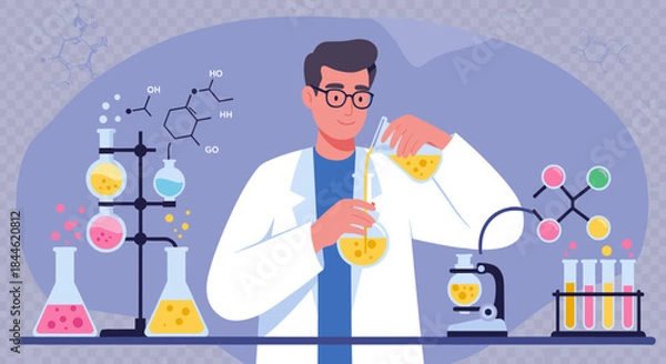 Fototapeta Scientist conducting experiment in modern laboratory with chemical equipment