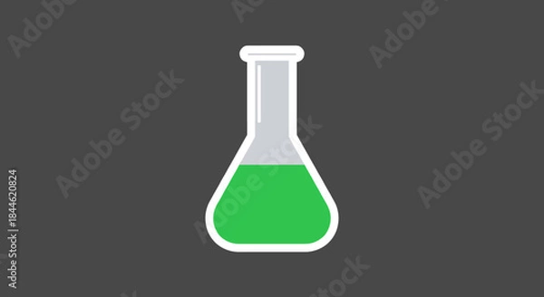 Fototapeta Green liquid in laboratory flask on dark background