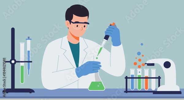 Fototapeta Scientist conducting chemistry experiment in modern laboratory setting