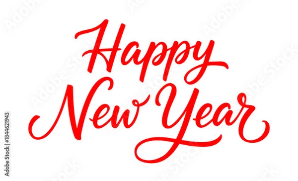 Obraz Happy New Year red calligraphic text, festive handwritten script lettering isolated on transparent background. PNG Image