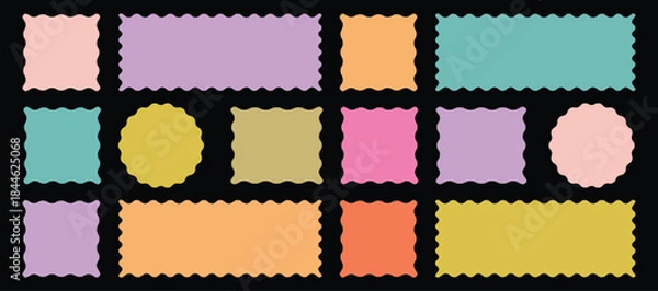 Fototapeta Zig zag wavy shape frames. Circles and rectangles with wavy zigzag edges. Silhouette stickers circle, square, oval and rectangle labels. Set of wavy edge frame.