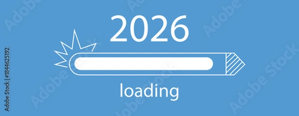 Fototapeta 2026 progress bar, blue loading countdown poster. 2026 loading design template with modern icons and interface elements. Vector Illustration.