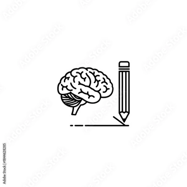 Obraz Brain with Pencil Creativity Writing Icon