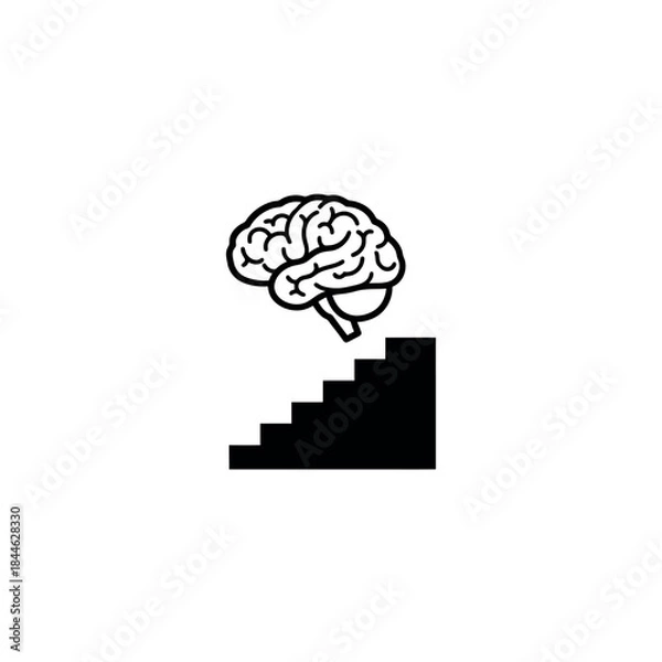 Obraz Brain with Stairs Steps Icon Silhouette