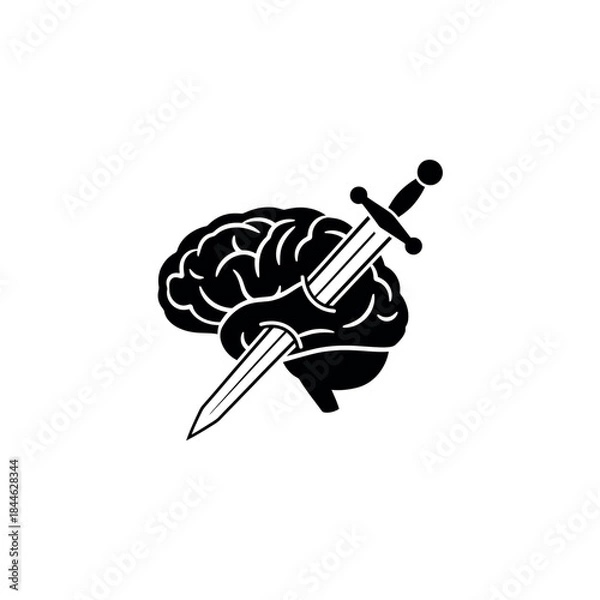 Obraz Brain with Sword Mental Battle Icon