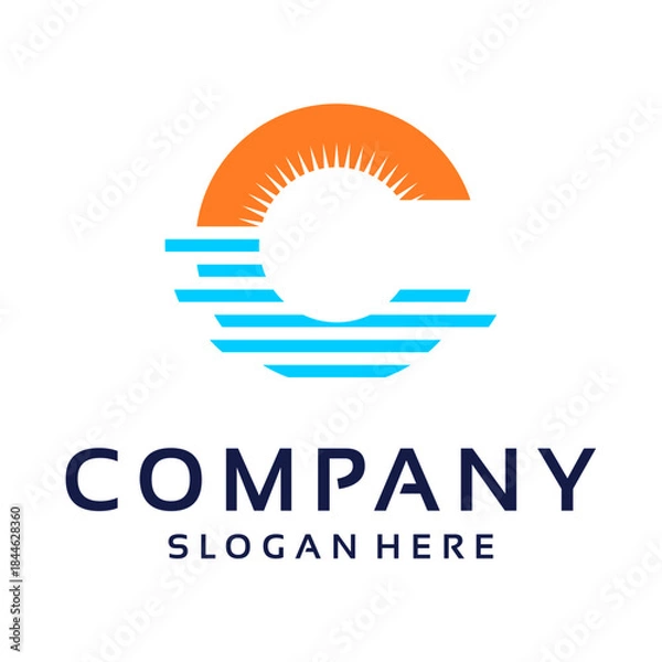 Obraz Letter C, Sunset beach logo symbol