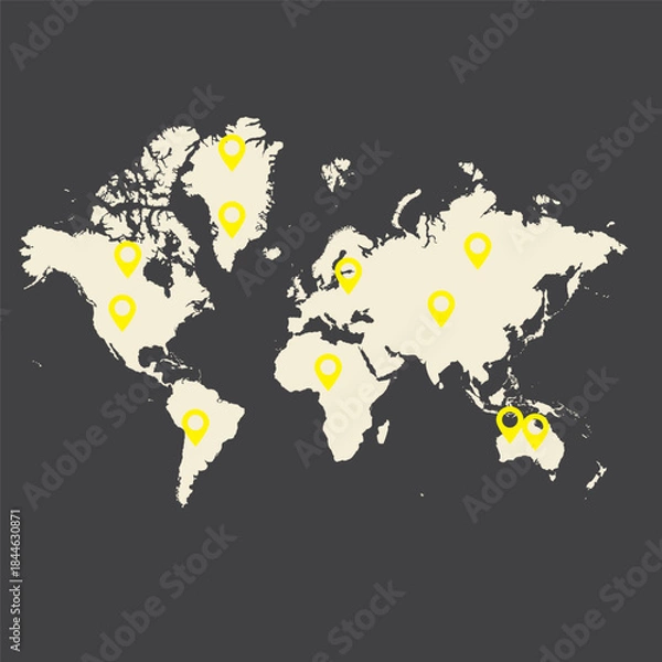 Obraz World map , isolated on white background for website layouts, background,education, precise. Travel worldwide, map silhouette backdrop, earth geography, political, reports.