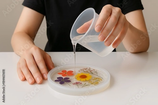 Obraz Crafting Resin Coasters with Dried Flowers