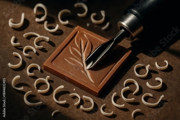 Obraz Artisan Carving a Detailed Leaf Design with Specialized Tool