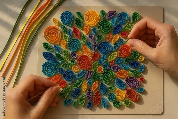 Obraz Hands Crafting Vibrant Paper Quilling Art Design