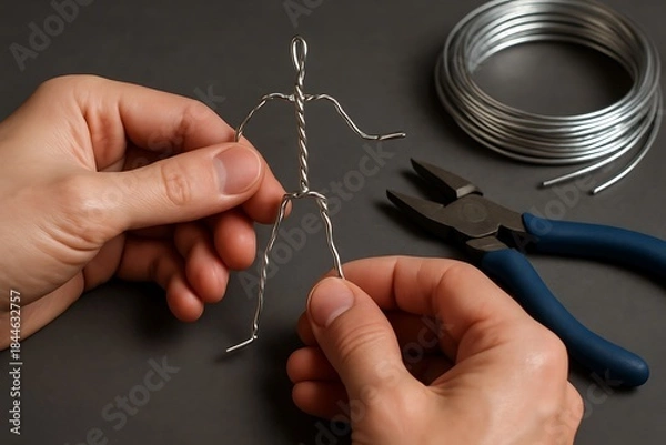 Obraz Hands Holding a Hand-Twisted Wire Human Figure