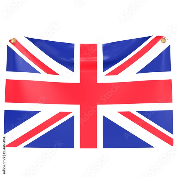 Fototapeta Flat Union Jack attached to a pole 3D Icon Illustration. Low Poly Style.