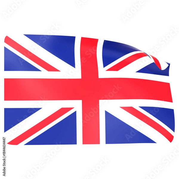 Fototapeta The Union Jack fluttering in the wind 3D Icon Illustration. Low Poly Style.